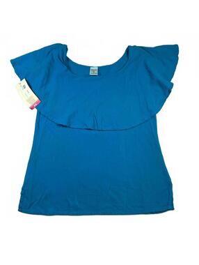 NWT Manta Del Lago Blue Cotton Knit Blouse Size Small Boho Beach Resort Wear